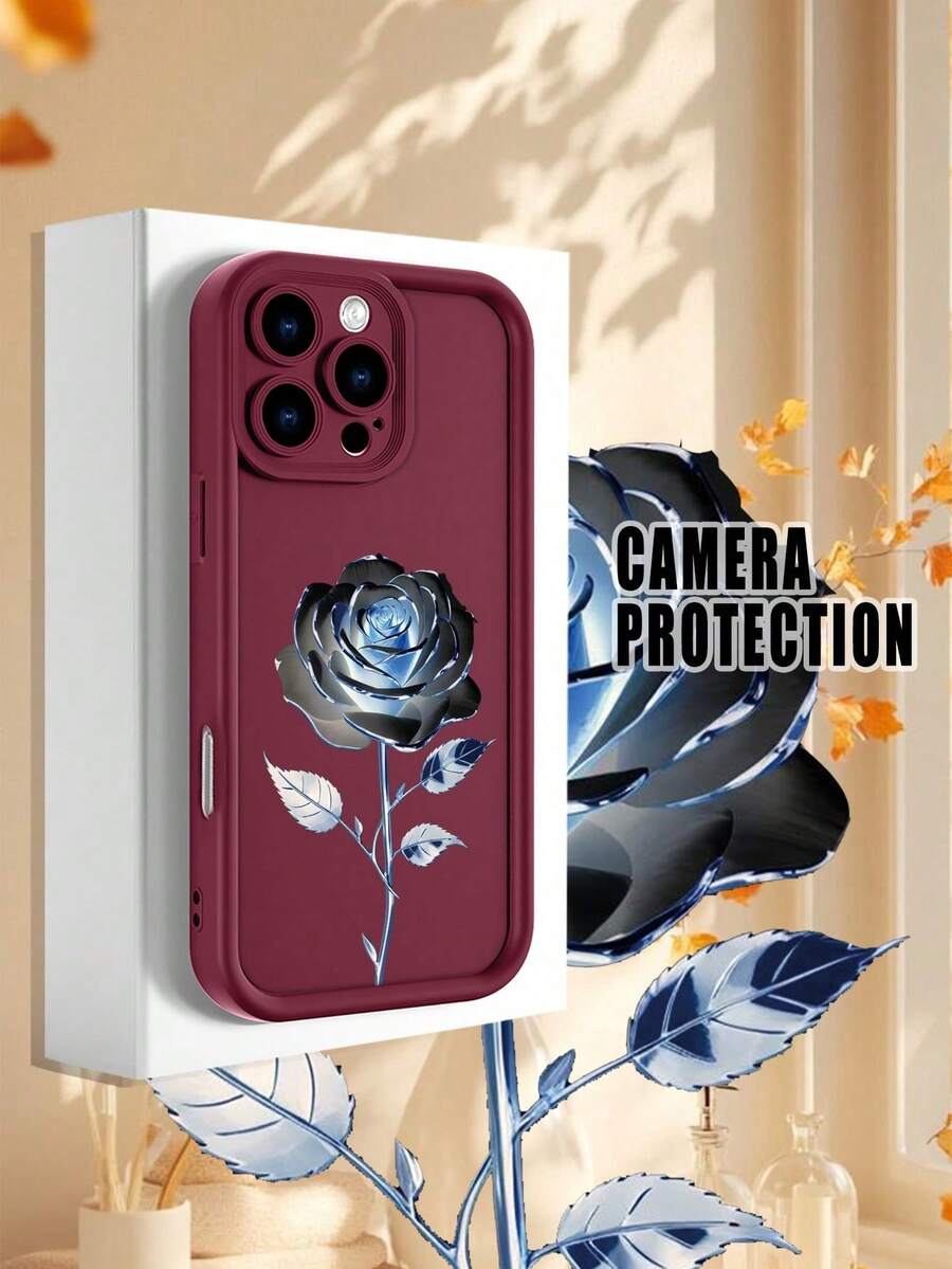 1 Piece Phone Case With A Metallic Rose Design In Shades Of Blue On A Black Background, A Modern And Elegant Style Ideal For Art Lovers And Special Occasions, Soft TPU, Full Impact And Anti-Slip Protection, Compatible With IPhone 17 ProMax/16/15/14/13/12/11/Plus/Pro/ProMax, Compatible With Galaxy A34/A35/A54/A55, Galaxy S20/S21/S22/S23/S24/S25 Ultra/Plus, Compatible With Galaxy//Honor// - 波爾多 - 查看 1
