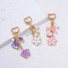 1Pc Alloy Enamel, Sakura Heart Pearl Bow Keychain, Suitable For Back To School, Teen Girls, Daily Handbag Decor, Schoolbag Pendant - Multicolor - View 1