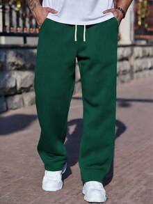 Pantalones de chándal rectos y holgados para hombre, color gris, con detalle de cordón, para uso casual - Verde - Ver 1