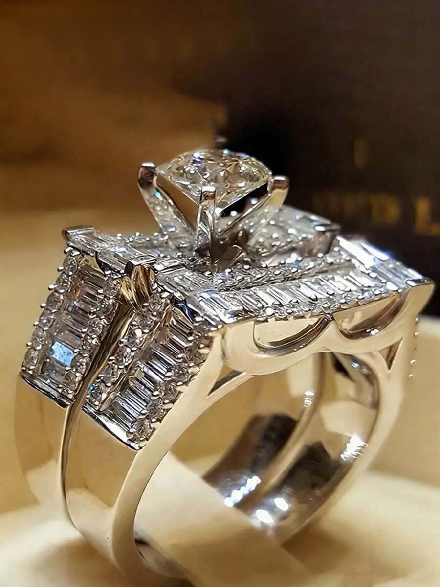 2件組時尚立方鋯石戒指套組，適合女性，可用作婚禮、情人節、派對禮物、送給媽媽的禮物、母親節禮物等