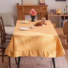 1 buah Taplak Meja Rumah Gaya INS dengan Pinggiran Bergelombang Artistik Warna Kuning, Cocok untuk Pernikahan, Hari Valentine, dan Dekorasi Rumah - Kuning - View 4