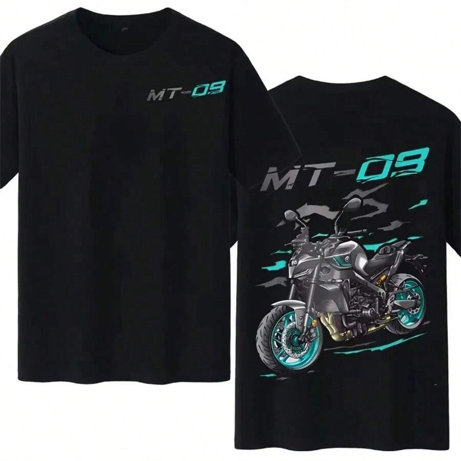 MT-09 Motorcycle Rider Cotton Printed T-Shirt, Men's And Women's Short-Sleeved Retro Casual Cotton Graphic T-Shirt - 3 - View 1