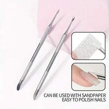 1 Double Ended Stainless Steel Nail Pusher With Pink Sanding Pads, Replaceable Self-Adhesive Push-On Nail Sandpaper, Includes Sandpaper Sheets And Nail Pusher, Used For Buffing And Shaping Nails, Suitable Formanicures And Nail Grinding Nail Care Tool - A - View 10