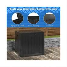 30 Gallon Waterproof Deck Box With Lockable Lid, Minimalist Wood Grain, Easy Assembly & Handles For Patio - Black - View 6
