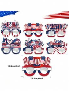 6pcs 250th Anniversary Independence Day Decoration Set, Add Elements To Your July 4th Party: American Flag Paper Glasses, American Theme Glasses, July 4th Decorations And Patriotic Party Photo Props - One Size Fits All - View 2