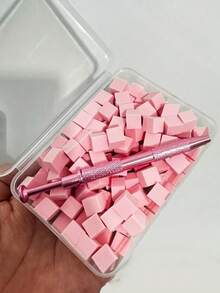 200pcs/100pcs Mini Sponge Blocks With 4-Prong Tweezers, Nail Art Gradient Color Sponge, Gradient Nail Polish Tool - Pink - View 3