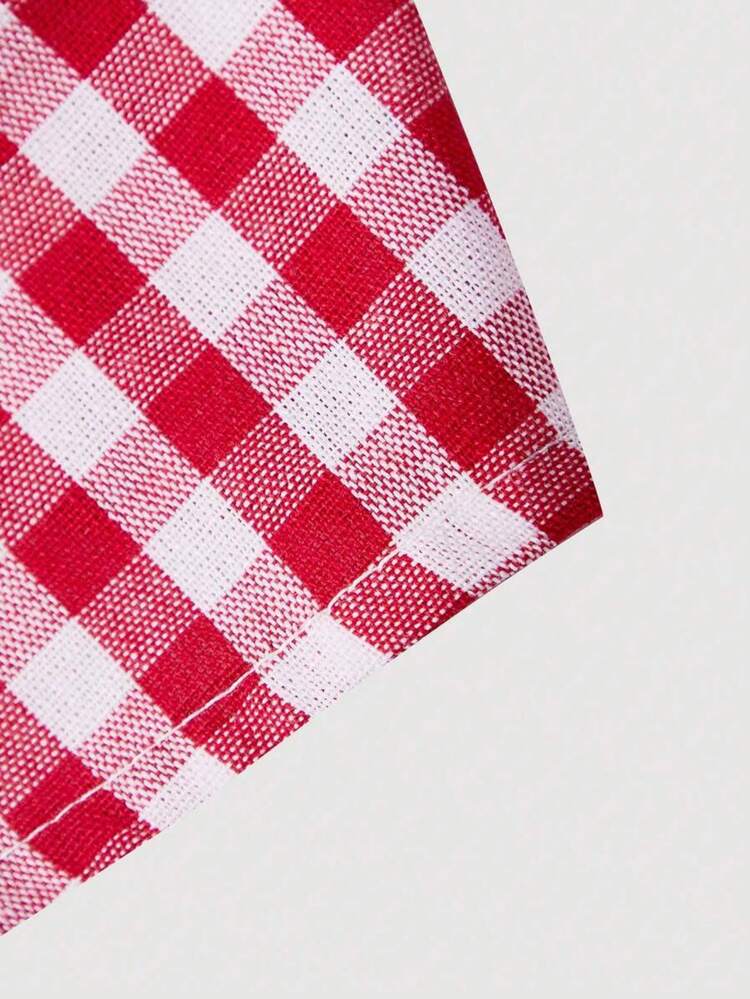 davidsonw  Vestido mini con tirantes cruzados y fruncidos en estampado de cuadros rojos y blancos para mujer - Rojo y blanco - Añade 9