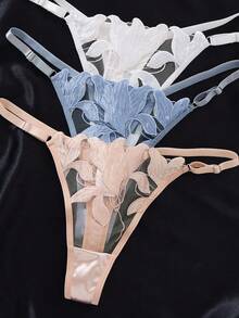 女款舒適柔軟刺繡百合花心形設計刺繡內衣兩件套 - 香檳色 - 查看 5
