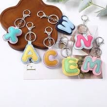 1pc Back To School Daily Dopamine Dual-Color PU Leather Letter Keychain, Full 26 Letters Lobster Clasp Backpack Pendant - Multicolor - View 1