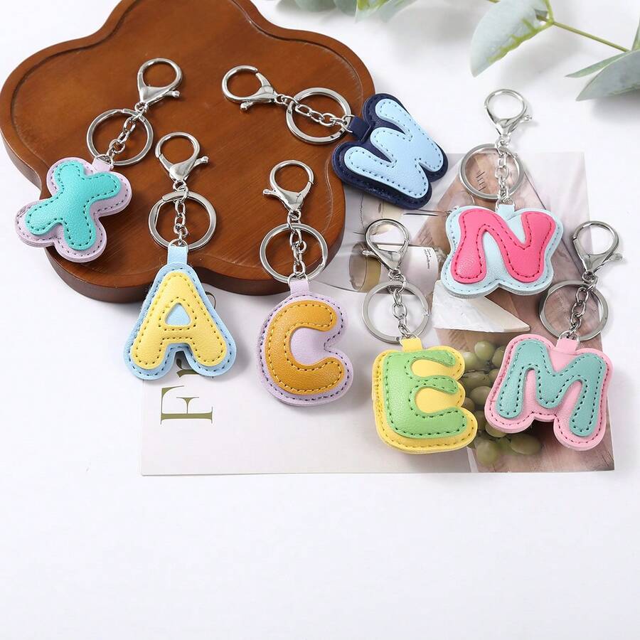 1pc Back To School Daily Dopamine Dual-Color PU Leather Letter Keychain, Full 26 Letters Lobster Clasp Backpack Pendant - Multicolor - View 1