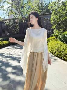 1pc Solid Color Sun Protection Shawl For Women, Versatile Fashion Loose Pearl Button Shawl, Scarf, Pullover Sun Protection Clothing, Suitable For Spring/Summer Evening Events, Weddings, Stage, Travel And Beach Cover-Up Accessories For Women, Travel And Daily Use - Multicolor - View 17