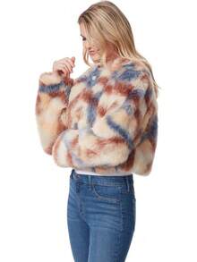 Jessica Simpson Women's Kimba Crop Faux Fur Coat With Snap Front Standard - Sandstone - View 3