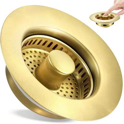 Kitchen Sink Drain Strainer 3 In 1, 304 Stainless Steel Pop Up Sink Stopper, Anti-Clogging Sink Drain Strainer For US Standard Kitchen Drain ()