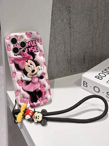 Disney Mickey Mouse Clubhouse Phone Case : 3D Fluffy Pattern Border Protector Phone Soft Phone Case With A Free Cute Mickey Mouse Bracelet Chain Lanyard, Mickey Mouse, Minnie Mouse, Donald Duck, Daisy Duck, Goofy, Pluto, For Apple 17 Promax 17 Pro 16 15 14 13 12 11 Pro Max XS Max X XR Soft Cover Summer Phone Case - 白色 - 查看 5