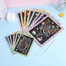 10/20pcs DIY Scratch Art Set, Includes Art Paper, Magic Painting Paper, Scratching Tools And Wooden Scratching Pens, Creative Coloring Handmade DIY Painting Set - Multicolor - View 6