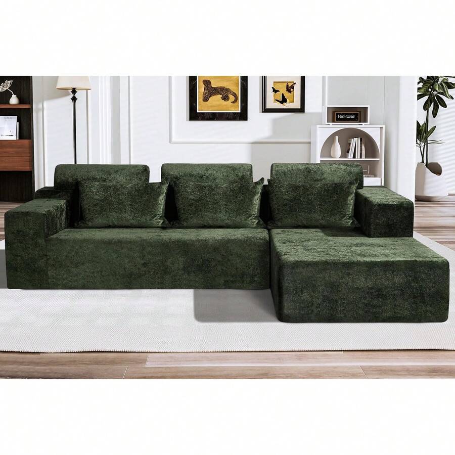 HABUTWAY 105" L Shape Modular Sectional Sofá para Salón de Estar, No se Recoge, Modular Sofá Confortable con Asiento para Salón recámara, Lujo Acorazado Derecho, Blanco - Terciopelo Gris - Ver 1