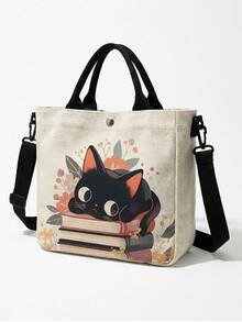 1 buah Tas Tote Kanvas Motif Kucing, Penutup Jepret, Tali Selempang yang Dapat Dilepas, Tas Bahu Serbaguna Kapasitas Besar, Cocok untuk Sehari-hari, Perjalanan, dan Sekolah - MultiWarna - View 4