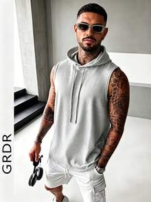 Áo tank top nam GRDR mùa hè có mũ, màu trơn, kiểu dáng thể thao thường ngày, thời trang và tối giản cho trang phục thể thao mùa hè. - Màu xám đen - Xem 4