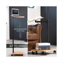 Bamboo Book Stand With Rolling Base, 16" Real Bamboo, 15.4 Lbs Capacity, Height Adjustment - Rectangle - View 5