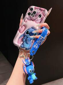 Disney Lilo And Stitch Phone Case : 3D Fluffy Pattern Border Protector Phone Soft Phone Case With A Free Cute Stitch Bracelet Chain Lanyard, Stitch, Lilo, Angel, For Apple 17 Promax 17 Pro 16 15 14 13 12 11 Pro Max XS Max X XR Soft Cover Summer Phone Case - 白色 - 查看 4