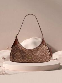 Coach Ella 35 經典字母印花拉鍊女款時尚單肩馬鞍包 - 鏽棕色 - 查看 8