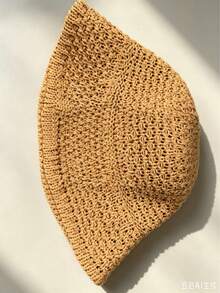 1pc Straw Bucket Hat, Wide Brim Sun Hat, Foldable Beach Hat, Women's Summer Sun Protection Hat - Khaki - View 3