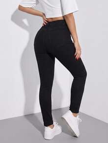 Push Up Skinny Dark Blue Comfort Stretch Daily Wear Denim Jean - Black - View 1