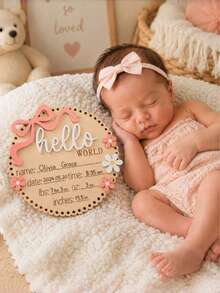 Baby Sachen Baby Essentials Rosa Schleife Hallo Welt Neugeborene Geburtsankündigung Plakette Holz Baby Namensschild Foto Requisite Baby Mädchen Sachen Schwangerschaftsankündigung - Verschiedenfarbig - Übersicht 6