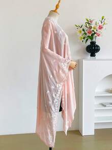 IROJEFF 1pc Elegant Floral Pattern Bohemian Style Embroidered Split Shawl Kimono Sarong For Women, Spring/Summer Outerwear, Beach Vacation Sun Protection, Embroidered Cardigan, Fashionable Versatile Lightweight Luxury Decor, Suitable For Daily Matching, Gift Choice - Pink - View 3