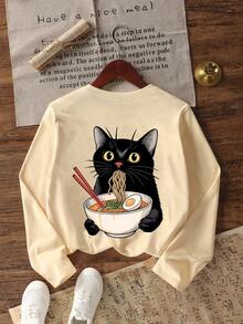 Tween Girl Casual Fun Print Crew Neck Pullover Long Sleeve T-Shirt Autumn/Winter Top - Apricot - View 2