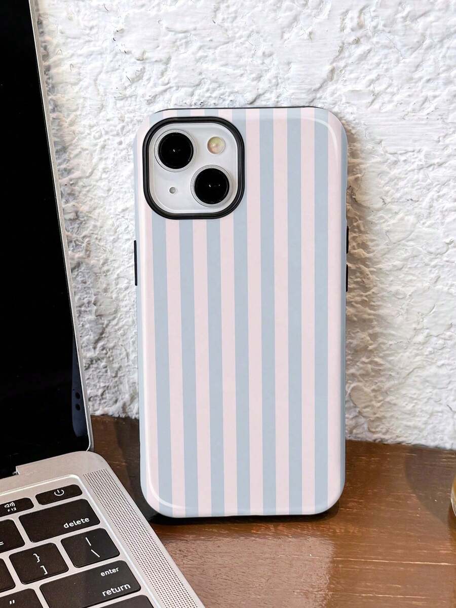 1 Piece Of Simple Artistic Style Colorful Striped Pattern Glossy Two-In-One Hard Phone Case, Compatible With Samsung/11/12/IPhone13/14/15/IPhone16/IPhone17 Pro Max - 白色20 - 查看 1