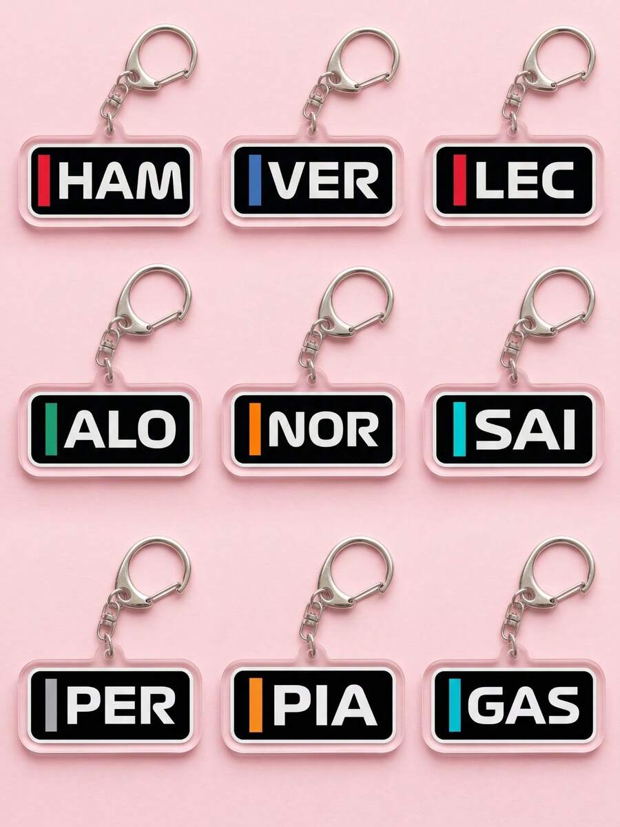 1pc/9pcs F1 Driver Abbreviation Logo Acrylic Keychains, Featuring Multiple Iconic Driver Helmet Designs, Sports Style, High-Transparency Acrylic Material, High-Definition Printing With Exquisite D-Shaped Buckle, Fashionable Bag Pendant And Racing Merchandise, Suitable For Back To School, Fan Gatherings, Daily Wear And Fan Gifts, All-Season Use - Multicolor - View 1