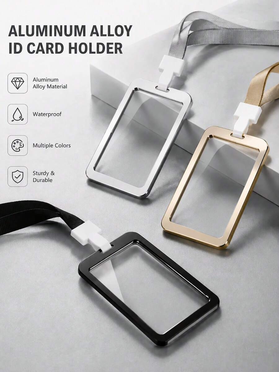 3/6/12pcs Heavy Duty Aluminum Alloy ID Badge Holder With Lanyard, Top Loading Clear Acrylic Window Metal Card Holder, Suitable For Office Staff, Teachers, Nurses, Back To School