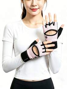 1 Pair Unisex Half Finger Fitness Gloves, Breathable Anti-Slip Fitness Gloves With Wrist Support, Suitable For Weightlifting, Cycling, Workout, Training, Pull-Ups And Rowing - Multicolor - View 2