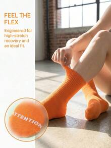 Calcetines holgados acanalados de unicolor con estampado en inglés, suaves y sin presión, estilo callejero dopamina, versátiles para fitness y desplazamientos, calcetines de pantorrilla - Naranja - Ver 4