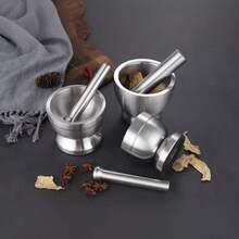 Stainless Steel Mortar And Pestle Set, Manual Spice Grinder, Durable Kitchen Tool, Manual Spice Grinder, Food Crusher - Silver - View 11