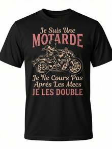 T-shirt drôle de moto pour homme grande taille - Impression sur le dos "Je suis un motard" avec texte en français et motif de motard - Tissu 100% respirant, t-shirt décontracté confortable à col rond et manches courtes pour les passionnés de moto - Humoristique - Noir - Voir 9