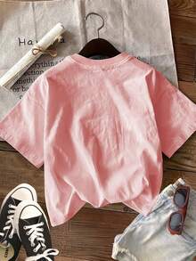 Women's 100% Cotton Mint Green Pearl Lip Print Tee, Loose Crew Neck, Summer Casual 4th Of July Outfit - 粉紅色 - 查看 2