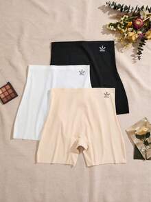 3 piezas Bragas de mujer de cintura alta sin costuras, con control de barriga, antiroces, simples y elegantes de un solo color o estampadas, cómodas y de material amigable con la piel - Negro+Azul+Albaricoque - Ver 2