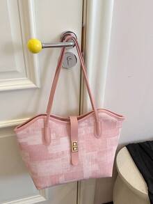 Bolso de gran capacidad para mujer, nuevo bolso tote de hombro versátil y de moda para ir al trabajo - Rosa - Ver 9