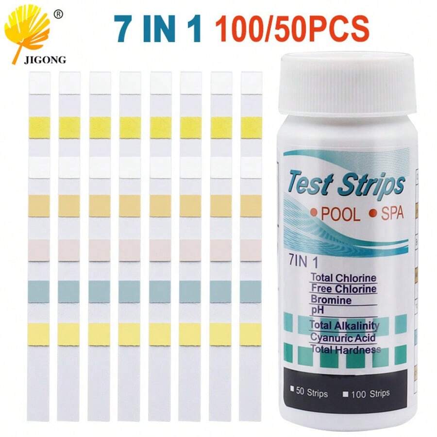 50/100片多功能泳池水質測試條，快速檢測 pH 值、氯、溴，便攜式一次性測試條，適用於居家 SPA、溫泉、商業水上樂園、泳池水質維護 - A - 查看 1