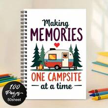 Life Is Better When You'Re Camping 螺旋筆記本－大學線格日記本，復古露營車與營火設計，高品質紙張，適合記錄、學習與創意寫作，便攜式學生校園用品 - 多色 - 查看 3