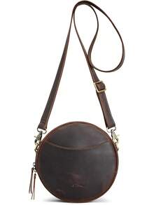 Bolsos cruzados de cuero para mujer S-ZONE, bolsos cruzados de diseño circular a la moda - Marrón oscuro - Ver 8