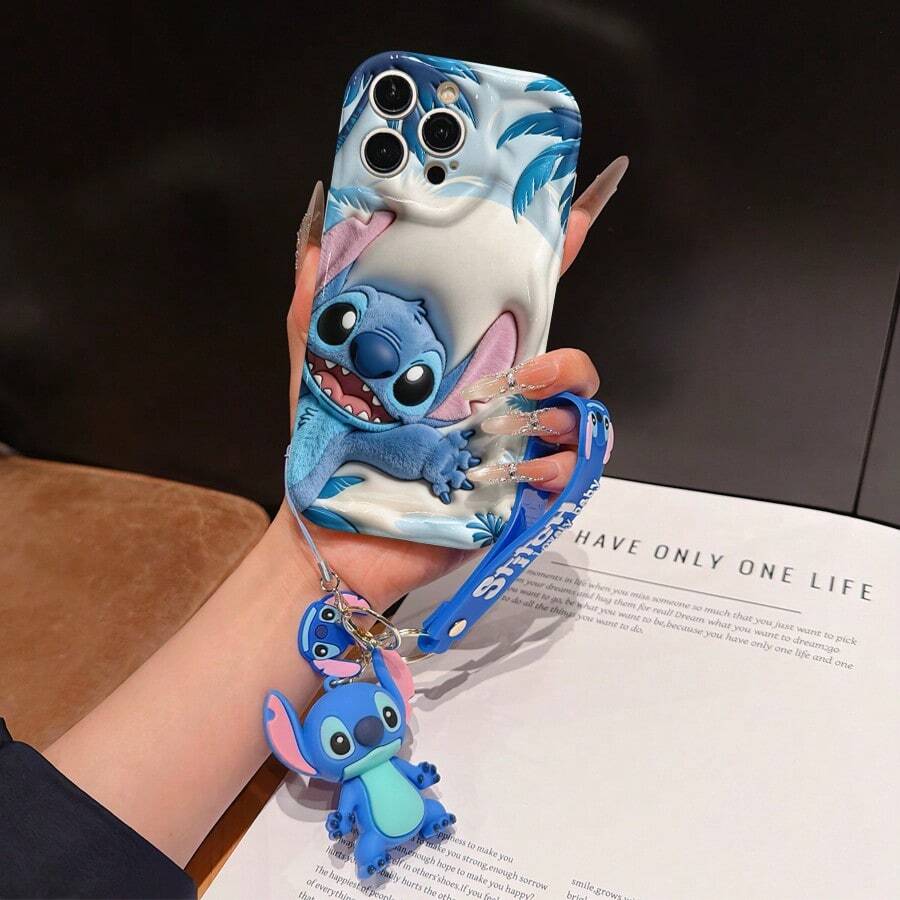 Disney Lilo And Stitch Phone Case : 3D Fluffy Pattern Border Protector Phone Soft Phone Case With A Free Cute Stitch Bracelet Chain Lanyard, Stitch, Lilo, Angel, For Apple 17 Promax 17 Pro 16 15 14 13 12 11 Pro Max XS Max X XR Soft Cover Summer Phone Case - 白色 - 查看 1