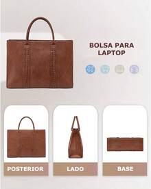 Bolsas de Mujer para Laptop 15.6 Pulgadas Impermeable Bolsa Trensada Tote Grande Maletín de Negocios Bolsa de Mano - Marrón - Ver 3