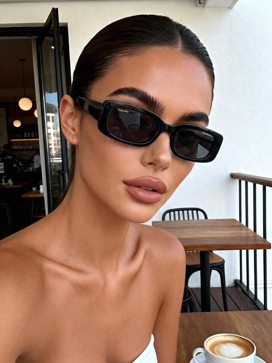 1pc Y2K Square Frame Cute Unisex Vintage Beach Fashion Eyeglasses For Summer Beach Vacation,Outdoor,Travel - Black - View 1