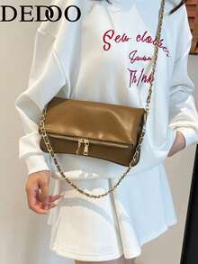 Dedoo Bolso de hombro con cadena para mujer, bolso bandolera con solapa, bolso bohemio convertible con cremallera, bolso elegante minimalista, adecuado para el trabajo y el uso diario - Marrón - Ver 6
