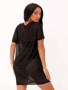 SYCAMORETREETECHNOLOGYMX Sheer Mesh Off-The-Shoulder Dress - Blanco - View 3