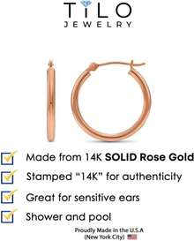 arete de aro redondos de oro rosa de 14 quilates, tubo de 2 mm - 16 mm - Ver 4