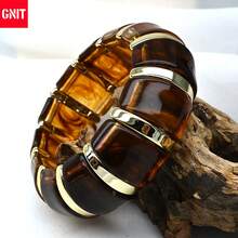 GNIT Women's Tortoiseshell Segmented Resin & Multi-Strand Twisted Gold Bracelet Set, 3pcs/1pc Stackable Chunky Wide Bangle, Vintage Old Money Style Jewelry Set - Jintuka.gold.gold - View 8